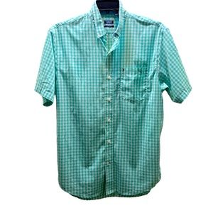Izod Non-Iron Stretch Green Checks Men’s Casual Button Down Short Sleeve size M